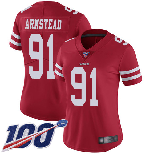 San Francisco 49ers Limited Red Women Arik Armstead Home NFL Jersey #91 100th Season Vapor Untouchable->women nfl jersey->Women Jersey